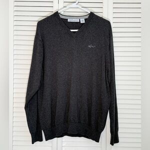 Greg Norman Men’s Charcoal Gray V-Neck Sweater Size XL 100% Cotton Long Sleeve